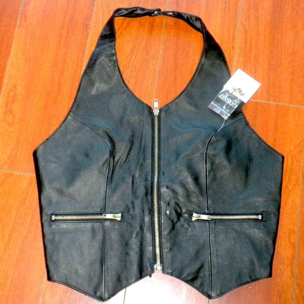 Halter Vest Soft Genuine Leather Criss Cross Ties